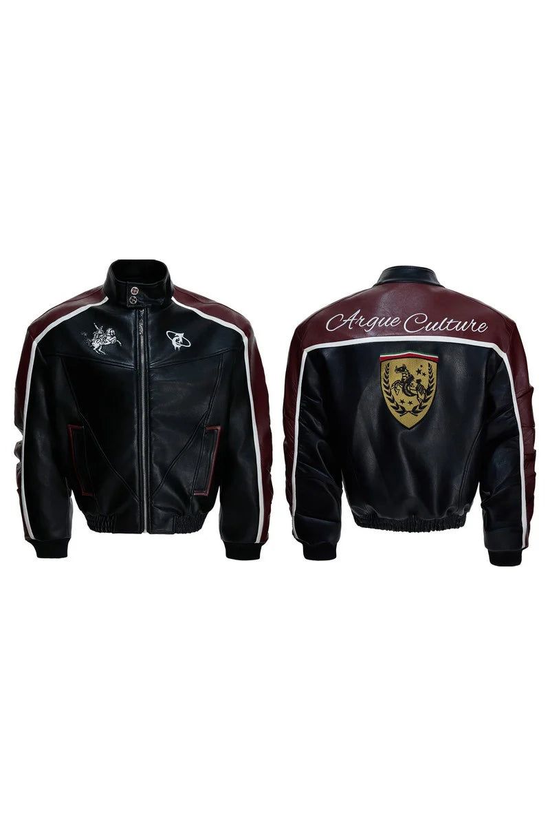 Embroidered Crest Biker Jacket