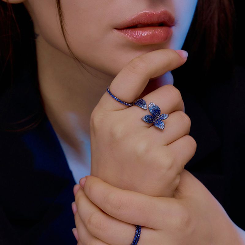 Blue Blossom Ring (black silver)