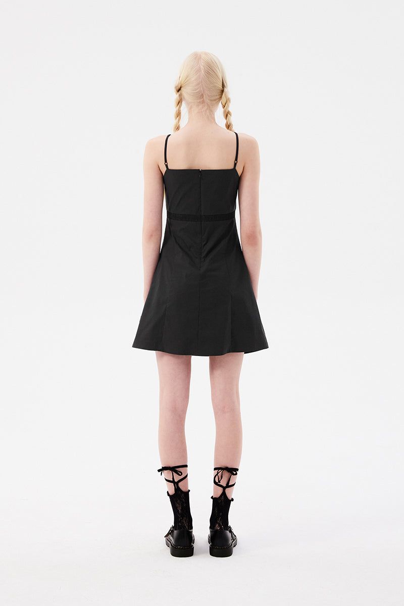 チェリーシャーリングノースリーブミニドレス / CHERRY SHIRRING SLEEVELESS MINI DRESS [CHARCOAL]