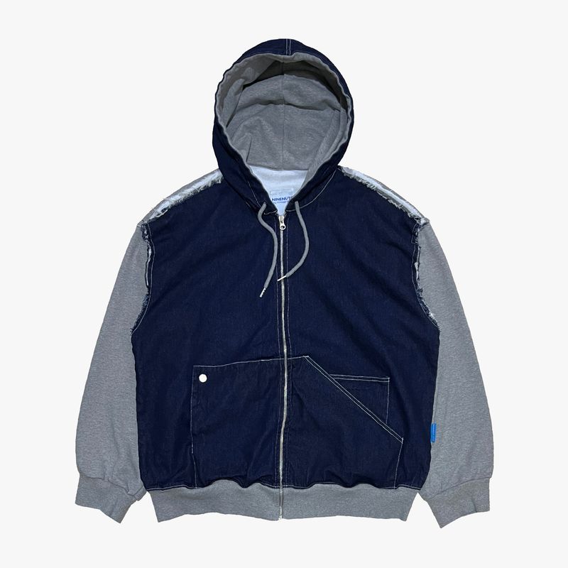 layered deconstructed zip-up hoodie_blue