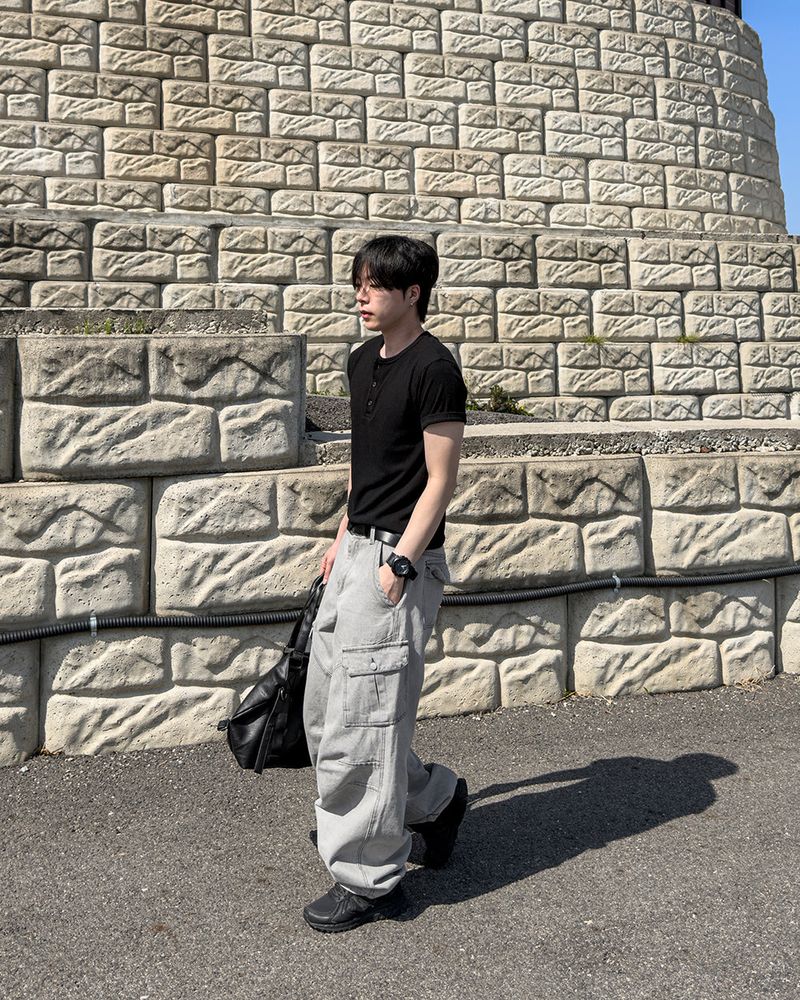 Bion Gray Wash Cargo Denim Pants