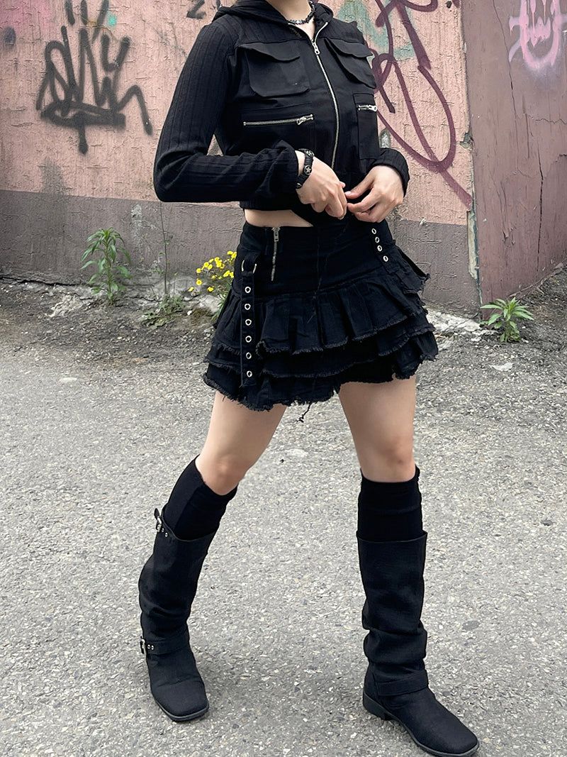 Cropped Two-Way Cargo Hood Zip-Up
