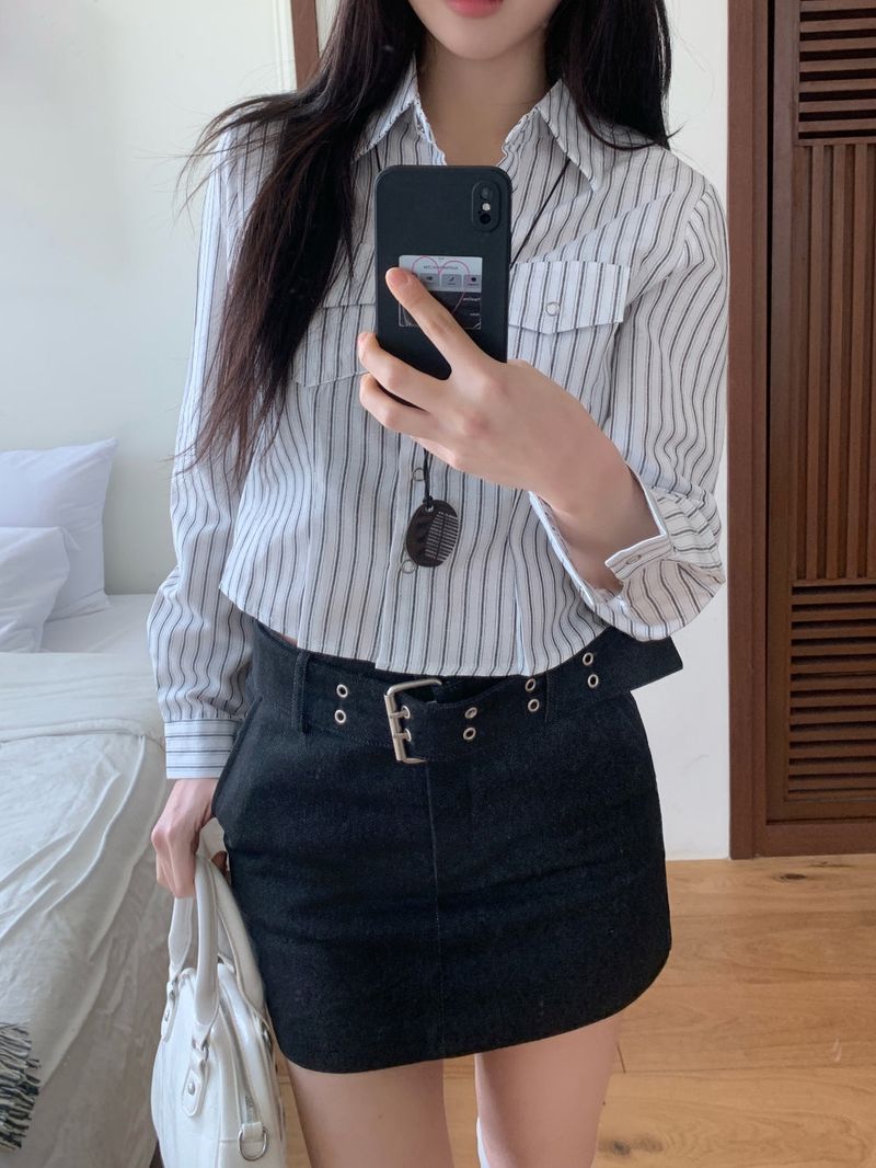 Claude Belt Denim Mini  Skirt