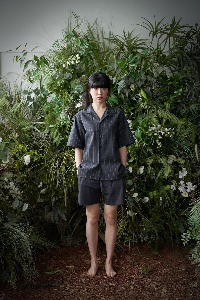 STRIPE L-C TAILORED 1/2 SHIRT (Navy)