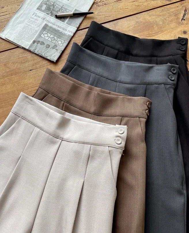 Bette High Waist Two-Button Pintuck Wide Slacks