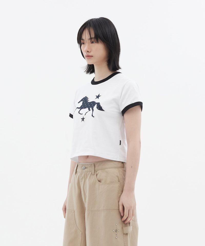 3 Star Horse Patch Crop T-Shirt_White
