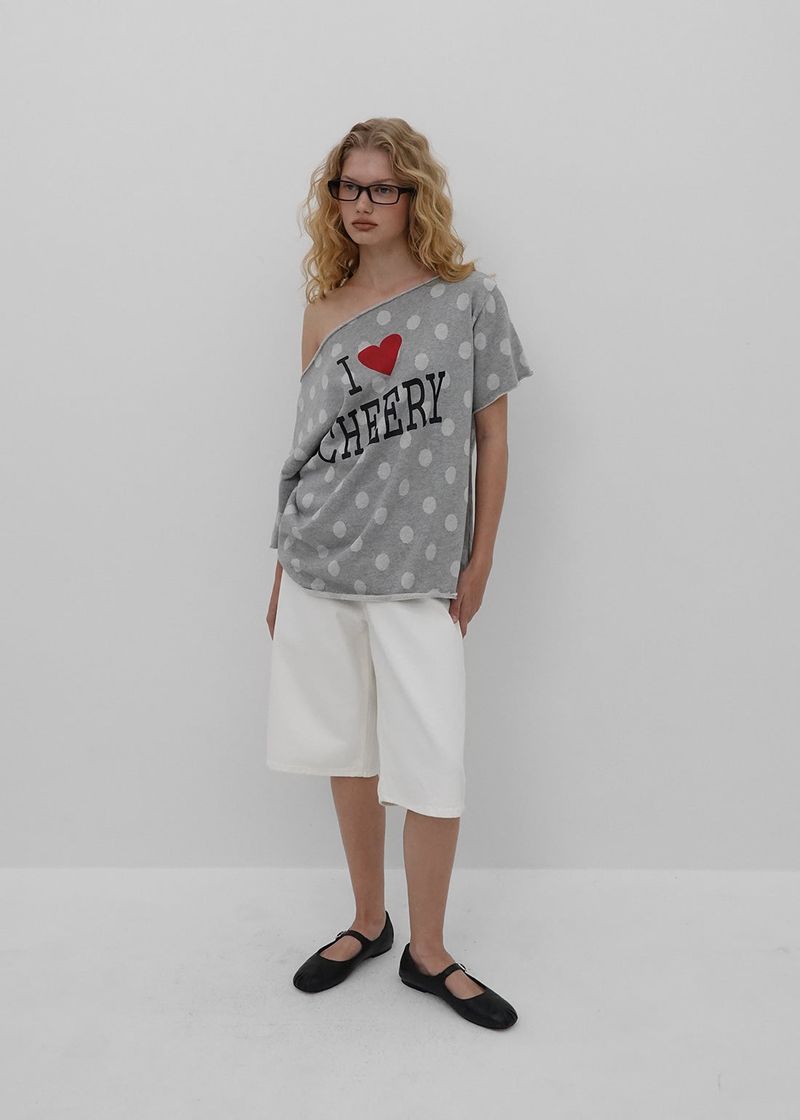 [MADE] Chiri Dot Print Off-Shoulder Short Sleeve Tee