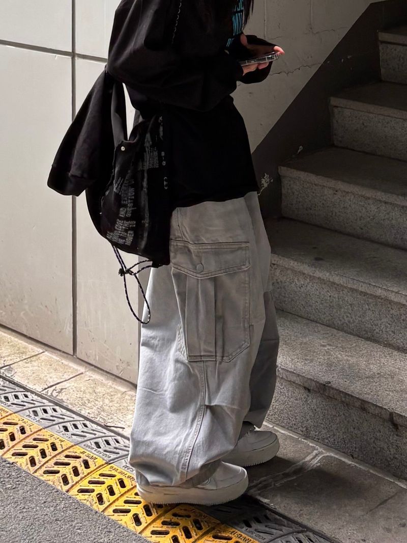 denim button cargo pants