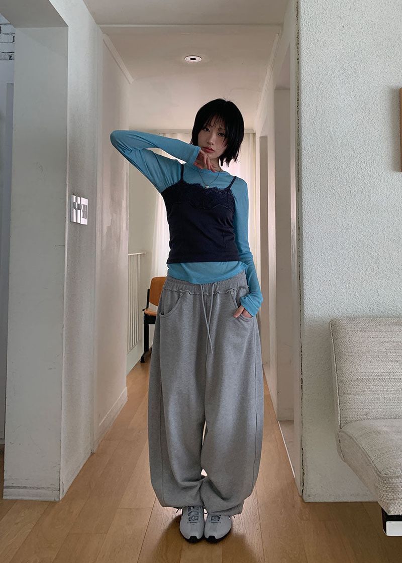 EYELET WIDE JOGGER PANTS (4color)
