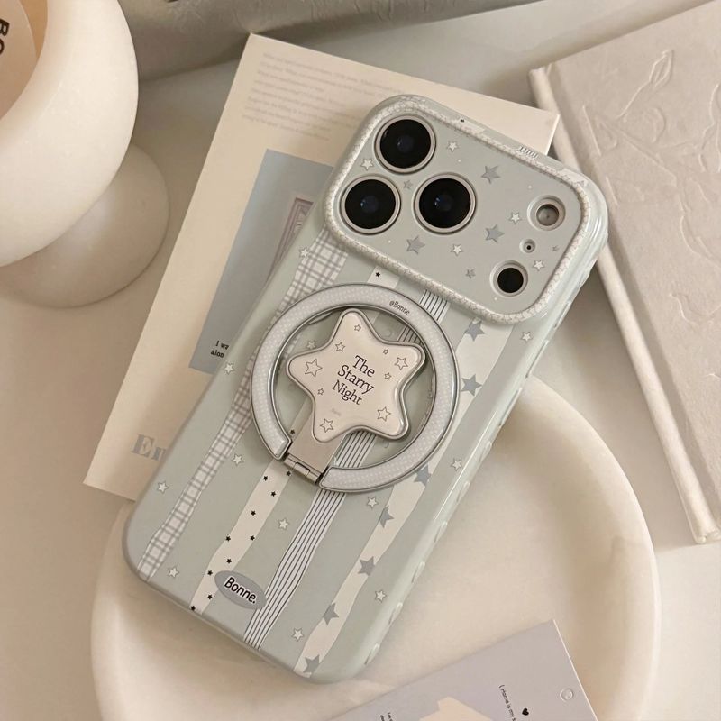 Cream Blue Star Stripe Magnetic Stand Case