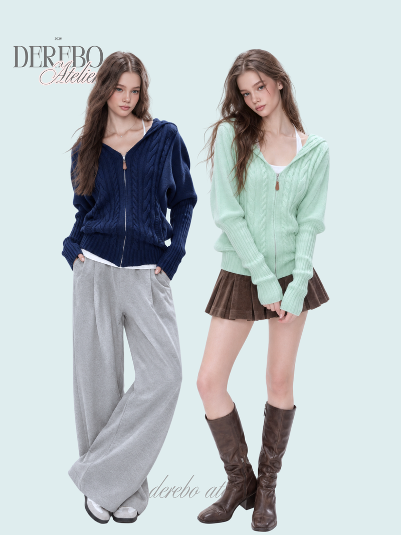 Mint Twist Hooded Knit Zip-Up