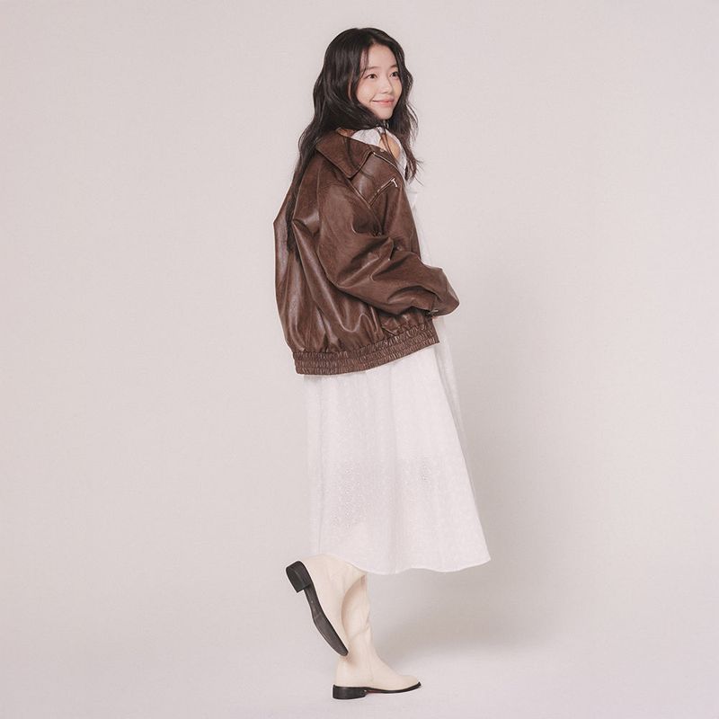 BOMBER LEATHER(FAUX) JACKET (brown)