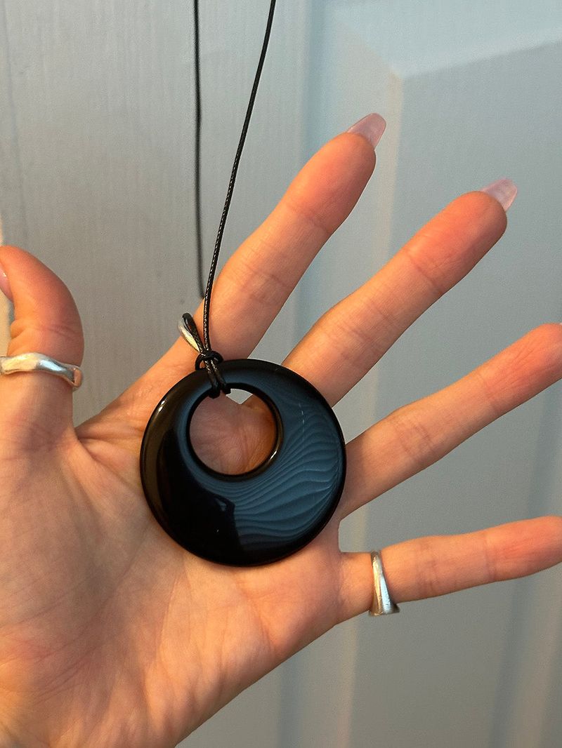 [925silver] Black agate long necklace