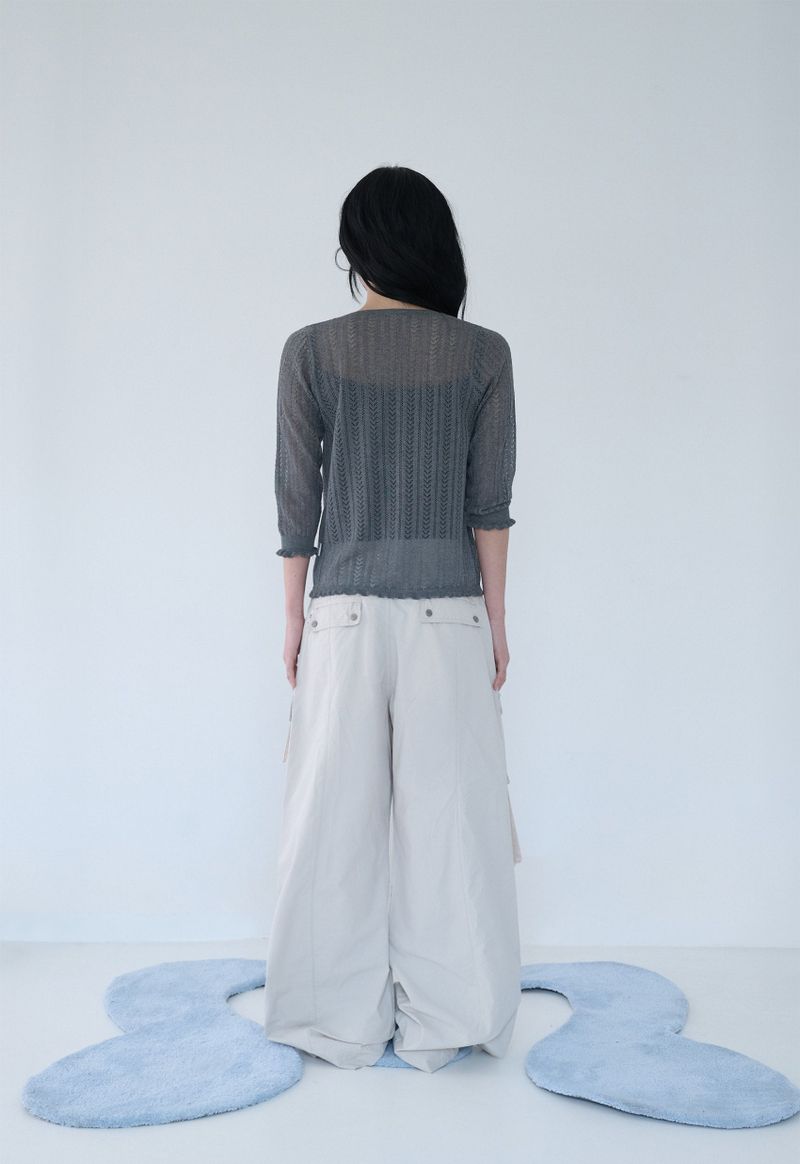 3/4 LACE KNIT CARDIGAN CHARCOAL
