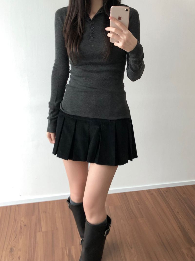 button hooded knit (2 colors)