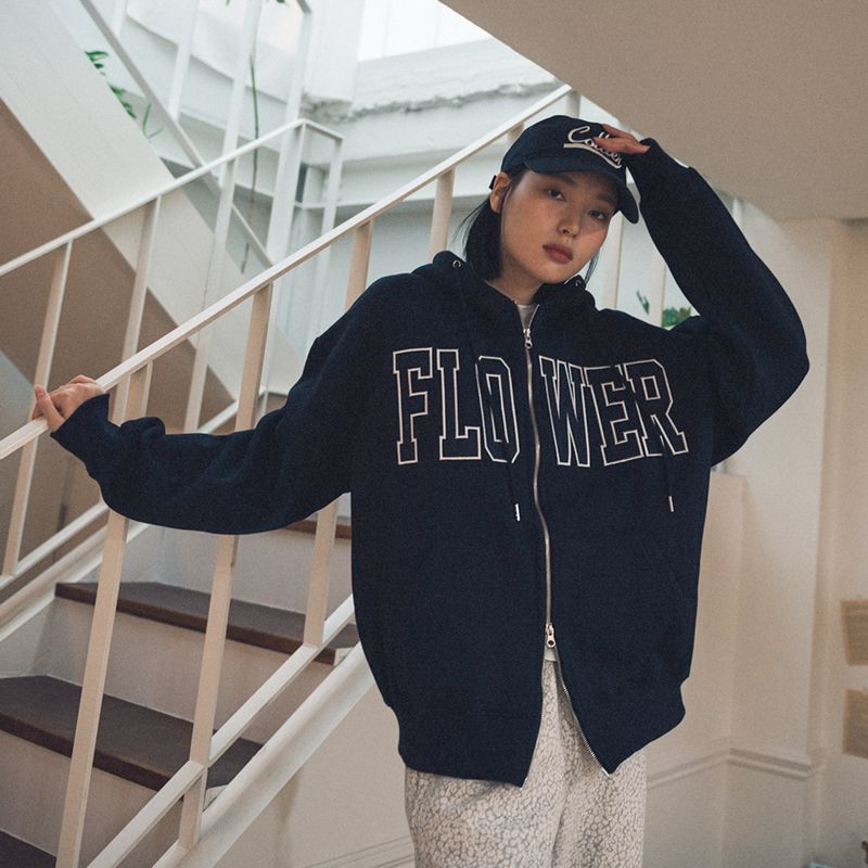 HAVISM（ハヴィズム）の「FLOWER ZIP UP HOOD(NAVY)（Tops）」