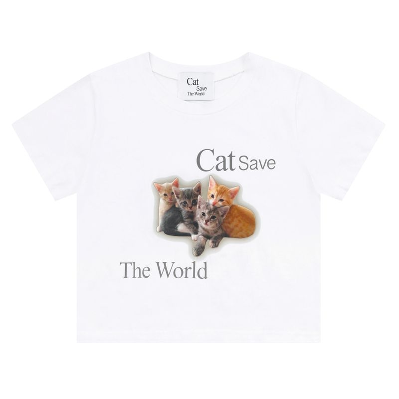 Cat Save The World（キャット セーブ ザ ワールド）の「Cat Save The World Kitten half T (White, Black)（Tops）」
