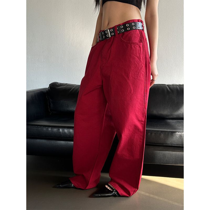 [Unisex] Red cotton wide pants