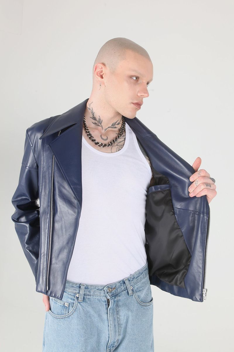 Midnight Blue Lamb Skin Rider Jacket