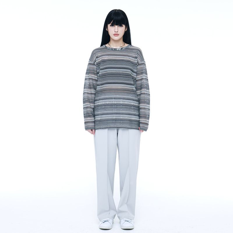 SEE-THROUGH CRAFT KNIT PULLOVER BLACK