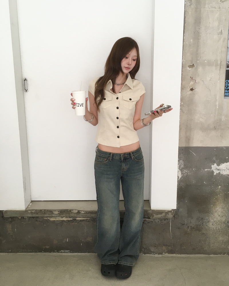 ローライズタンストレートデニムパンツ