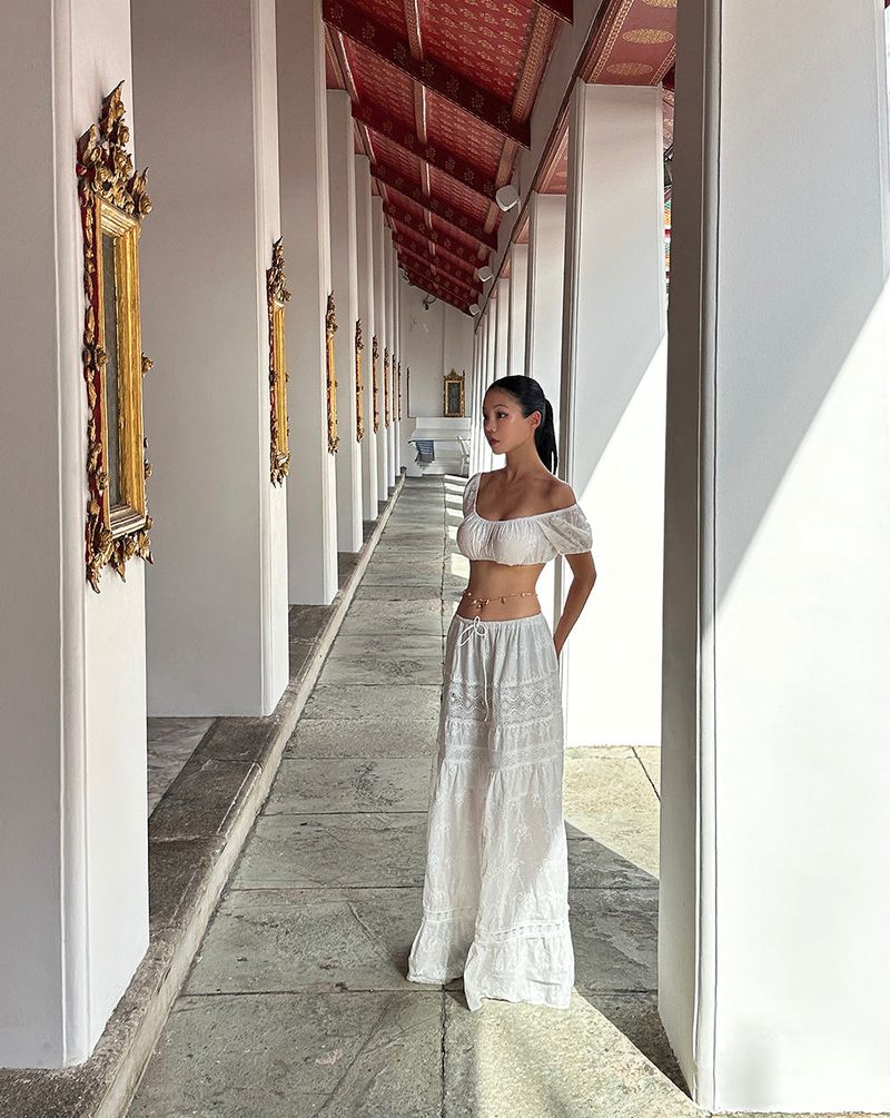 eyelet cancan maxi long skirt