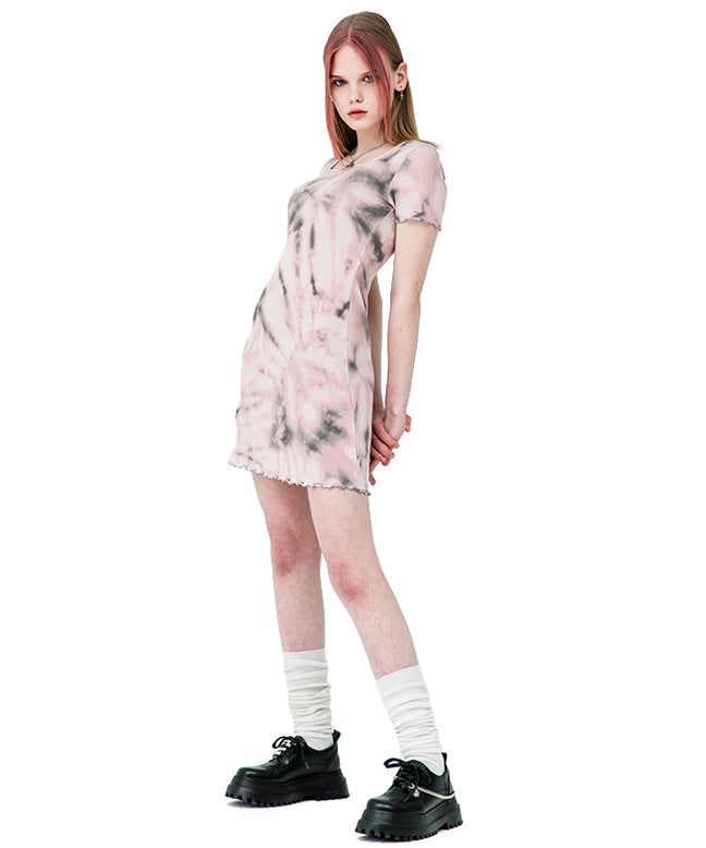 SQUARE NECK TIE DYE SLIM DRESS