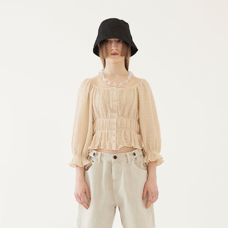 SHIRRING SQUARE BLOUSE (IVORY)