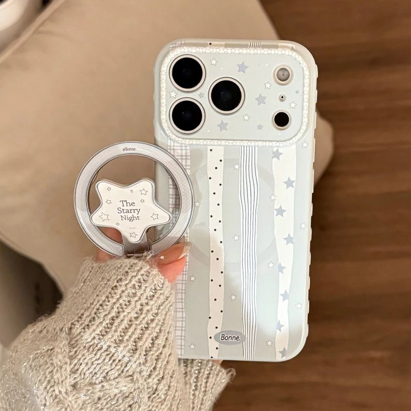Cream Blue Star Stripe Magnetic Stand Case