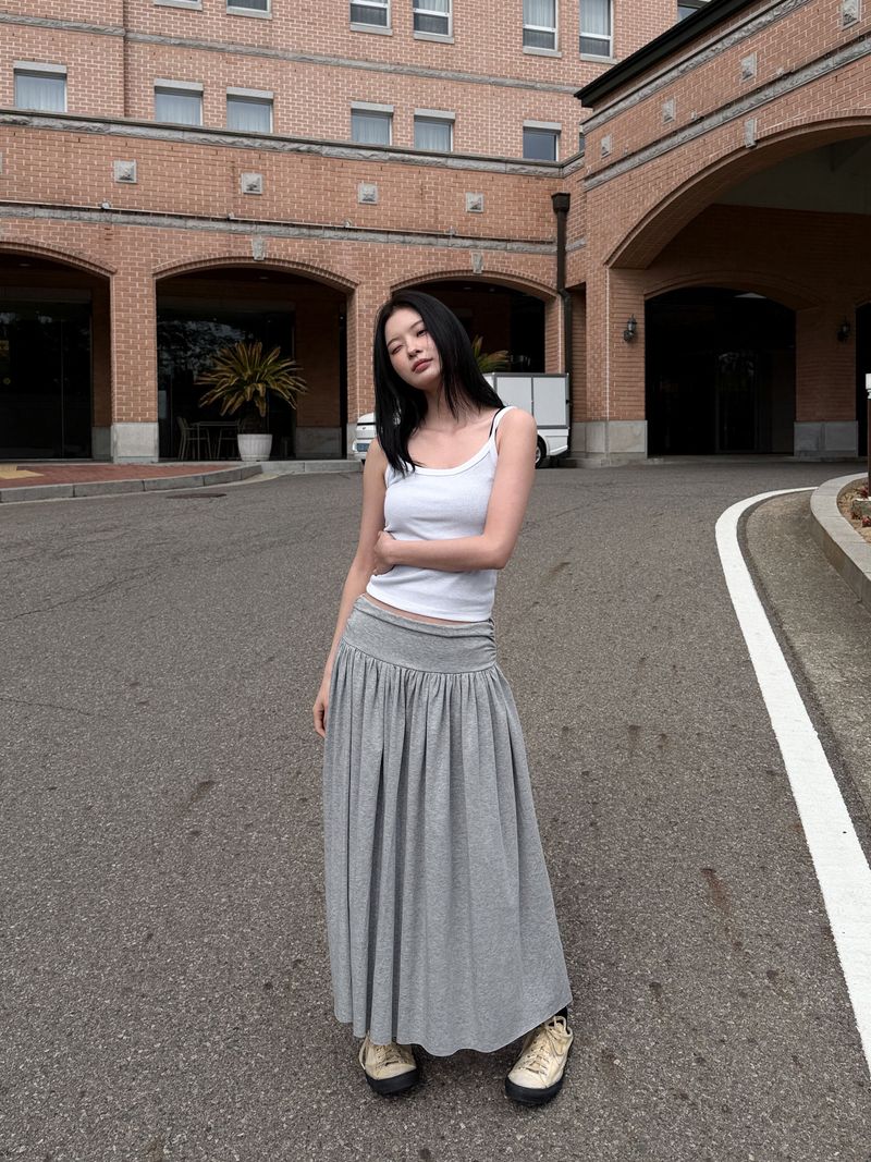 SWEAT SHIRRING MIDI SKIRT