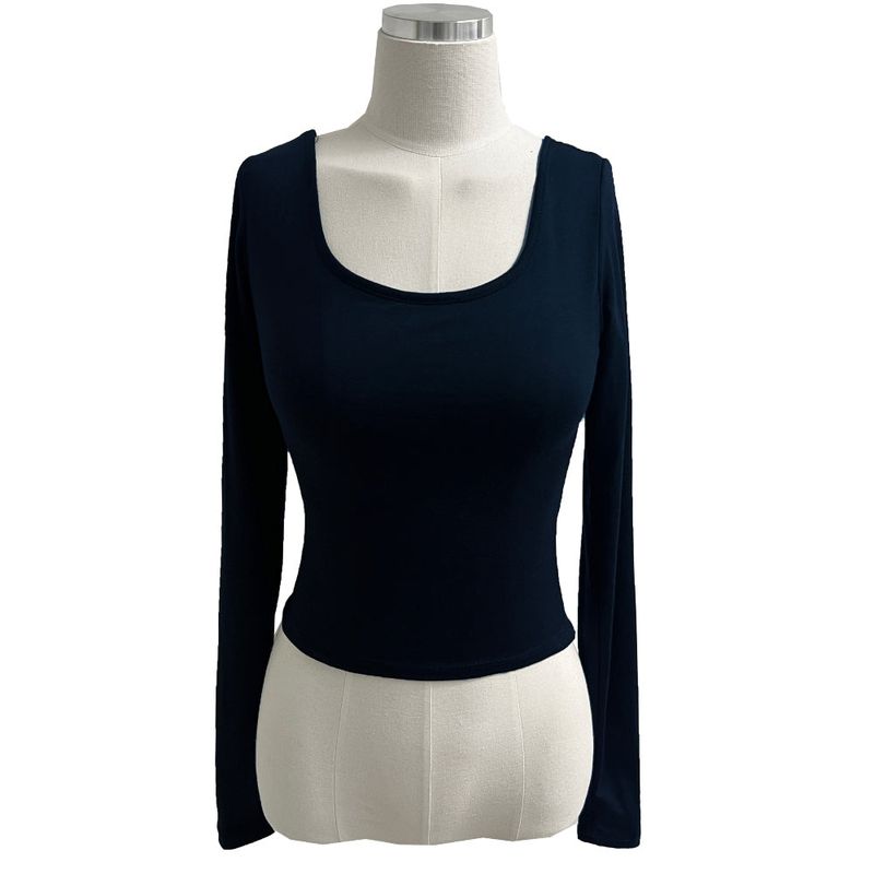 Cutout Back Slit Round Neck Long Sleeve Tee (4 Colors)
