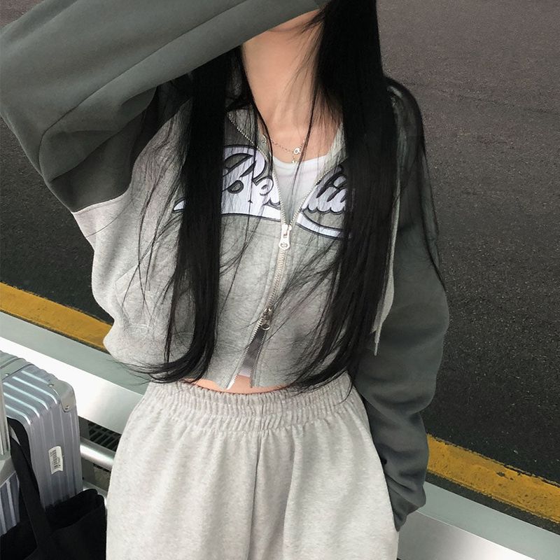 [BELLIDE MADE] Post Raglan Cropped Wool Zip-Up Hooded Zip-Up