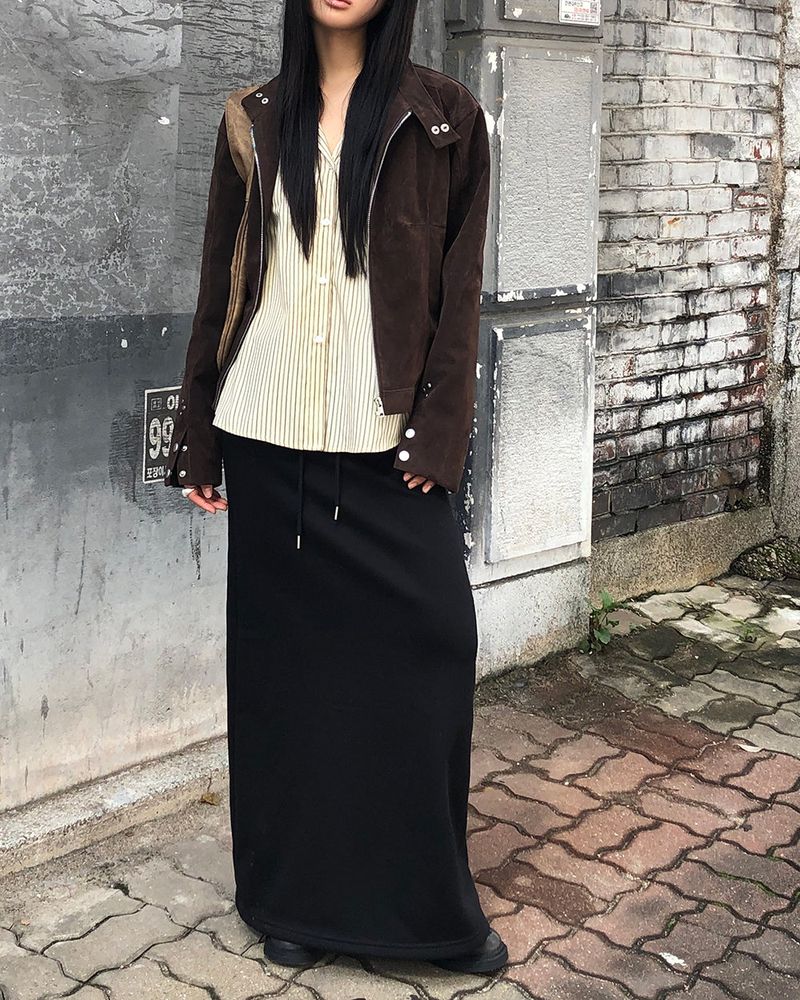 Apit Suede High-Neck Stud Seam Long Sleeve Jacket
