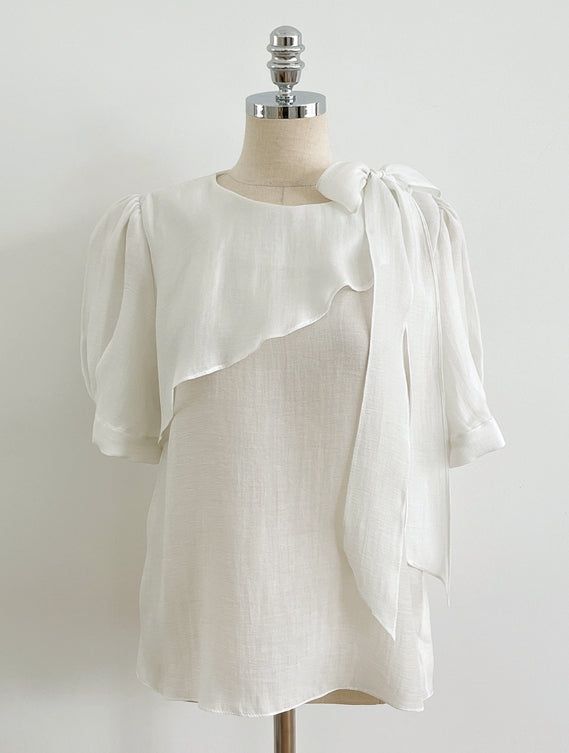 Love It Tie Diagonal Frill Puff Blouse
