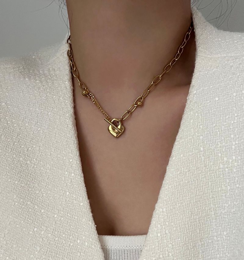 jm Heart Lock Stainless Steel Bold Chain Ball Coin Short Long Necklace