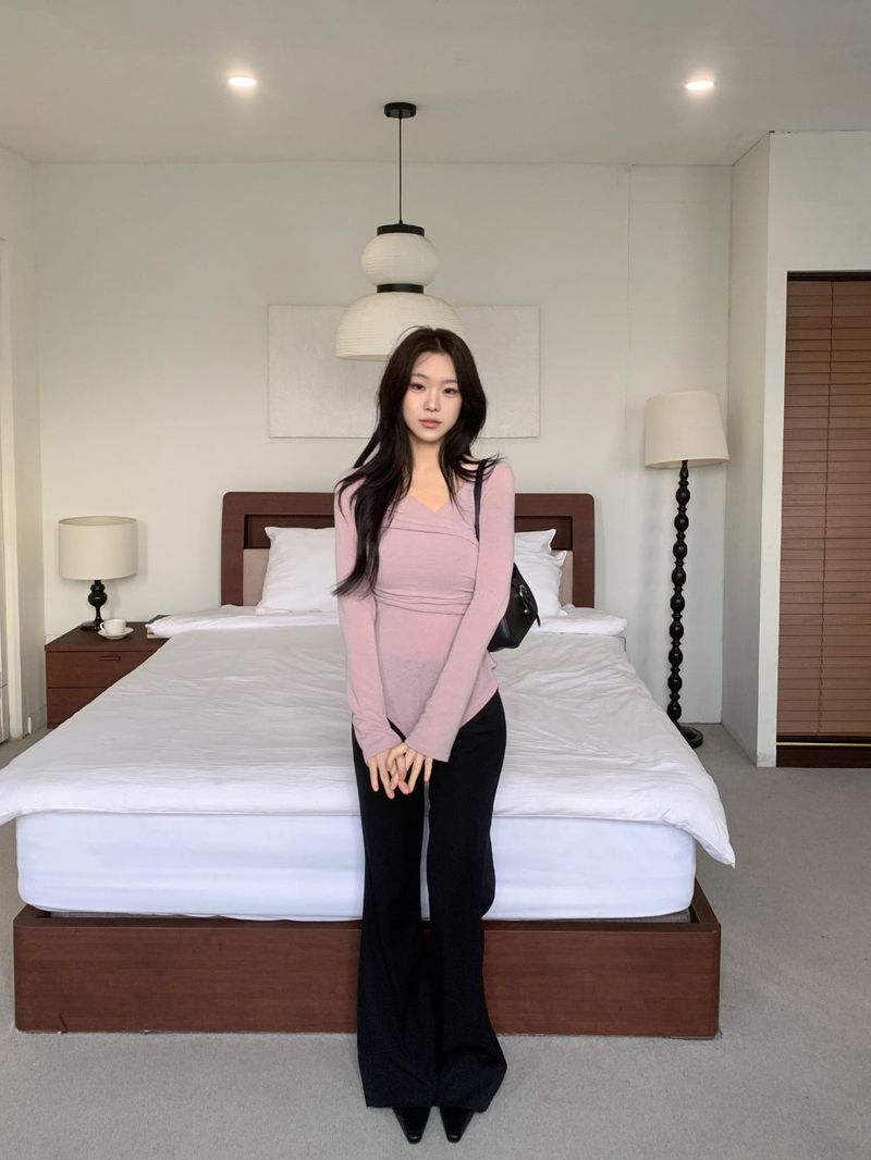 Berre Wrap Shirring Asymmetric Long Sleeve Tee