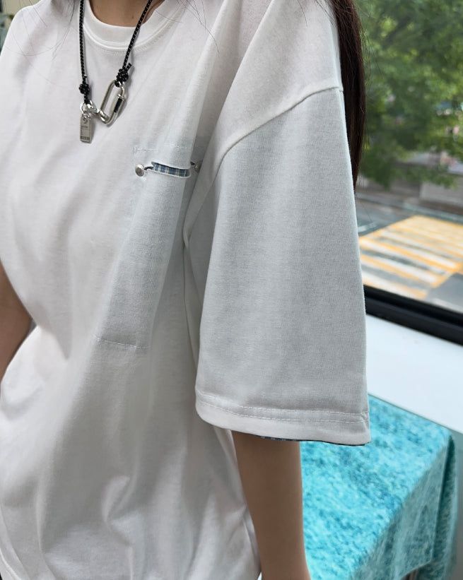 Seren check roll-up short-sleeve tee
