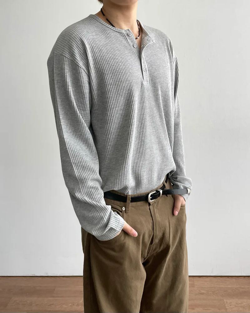 スポヘンリーネックワッフルロングスリーブ T