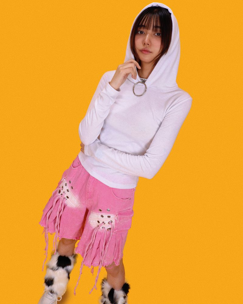 angry eyelet wide half pants - pink