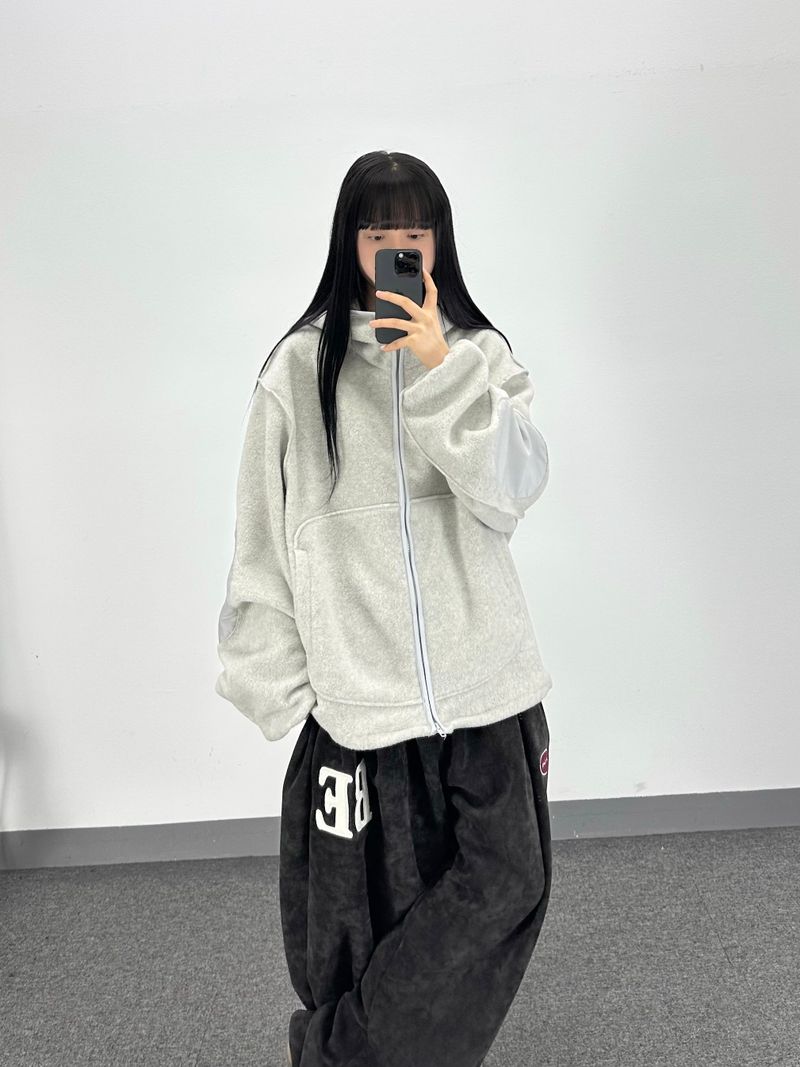 reverse elbow fleece zip-up