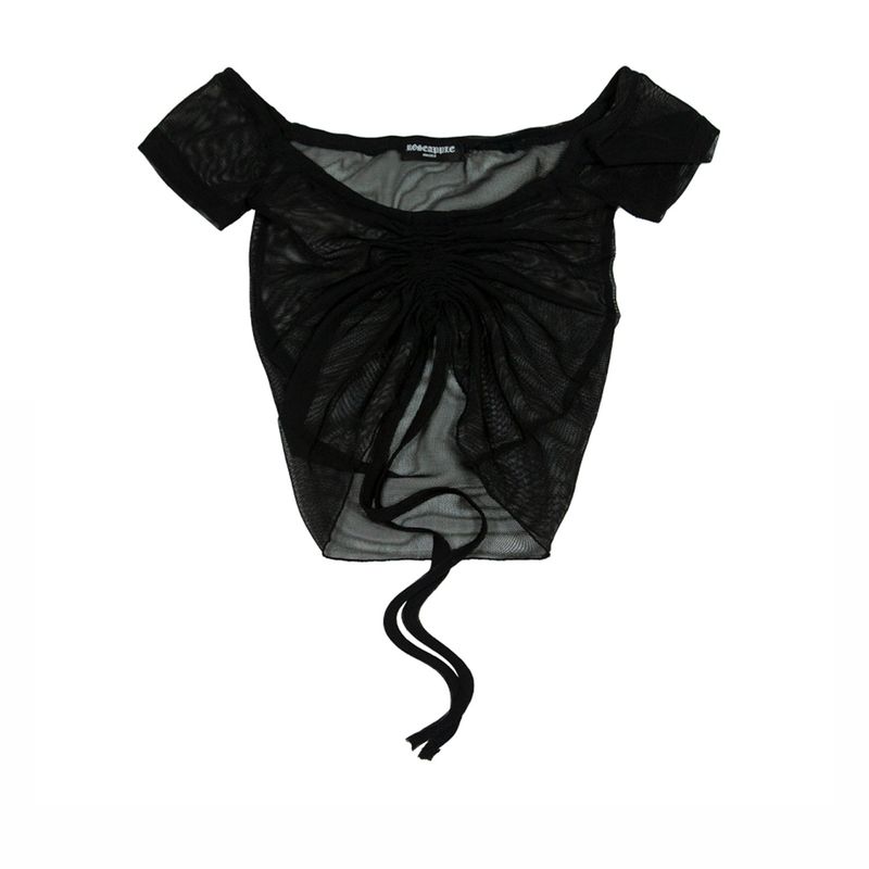 212-mesh shirring off-shoulder