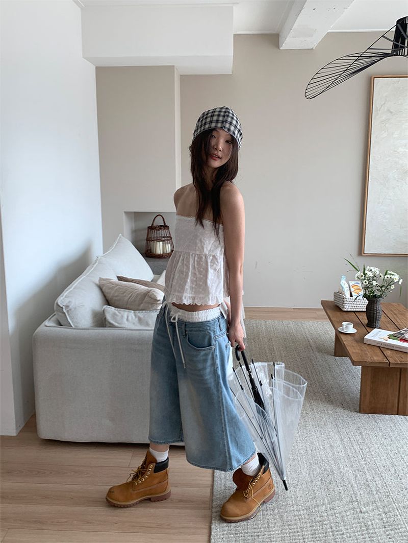LAYERED BAND BERMUDA JEANS
