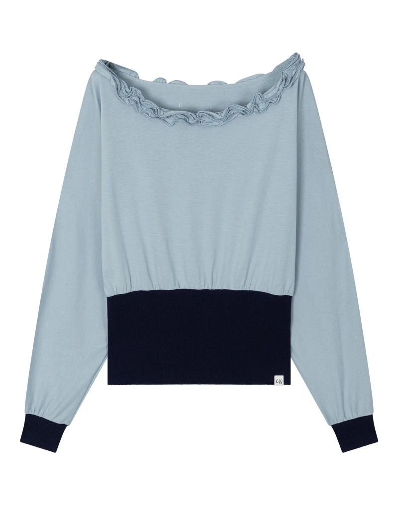OFF-SHOULDER RUFFLE TOP(BLUE)