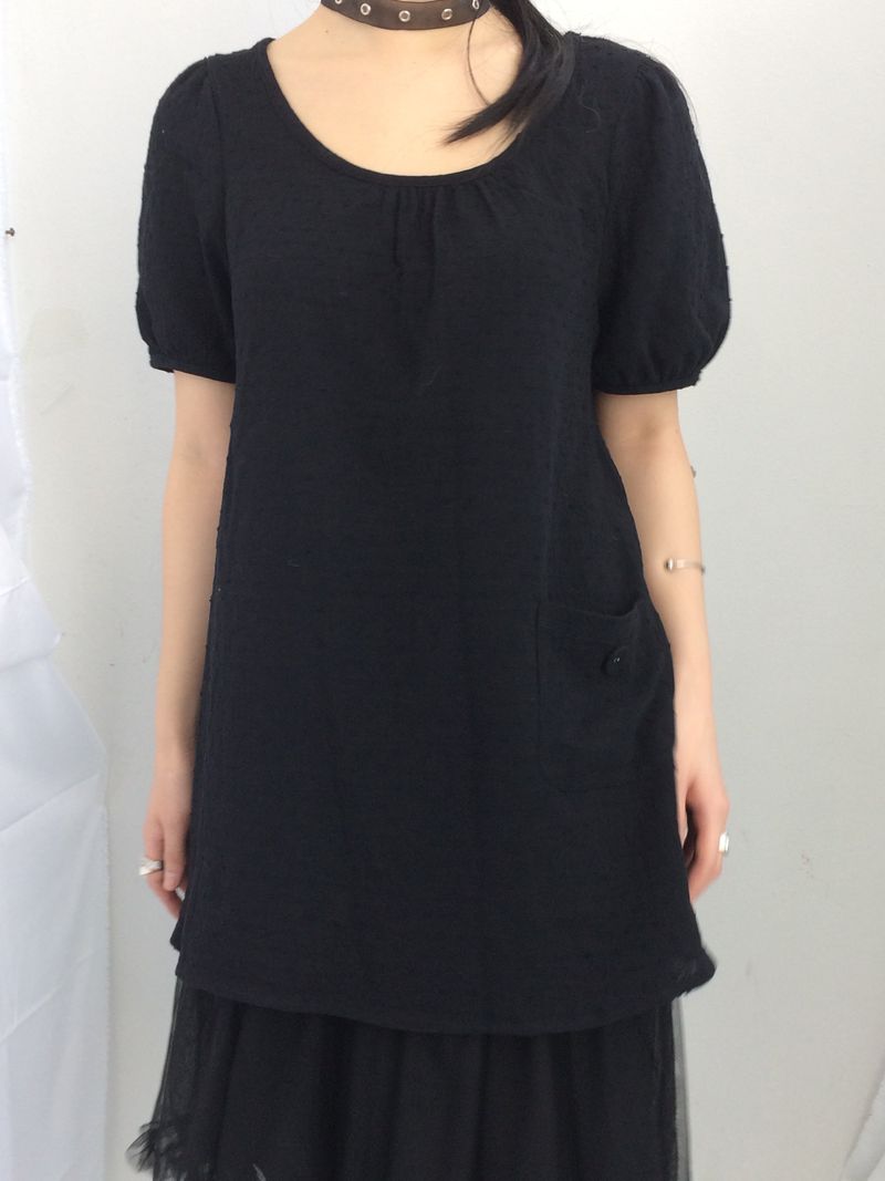 Pocket button puff blouse