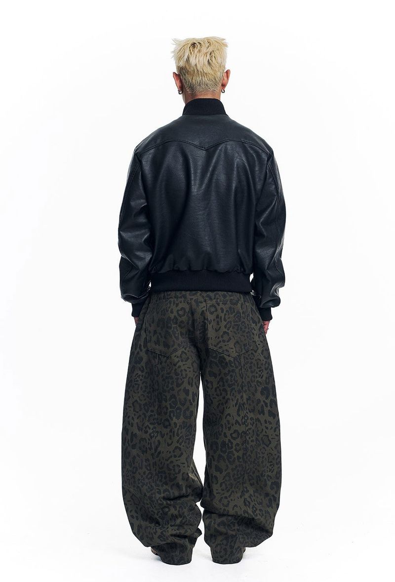 Curved Leopard Pants - Khaki