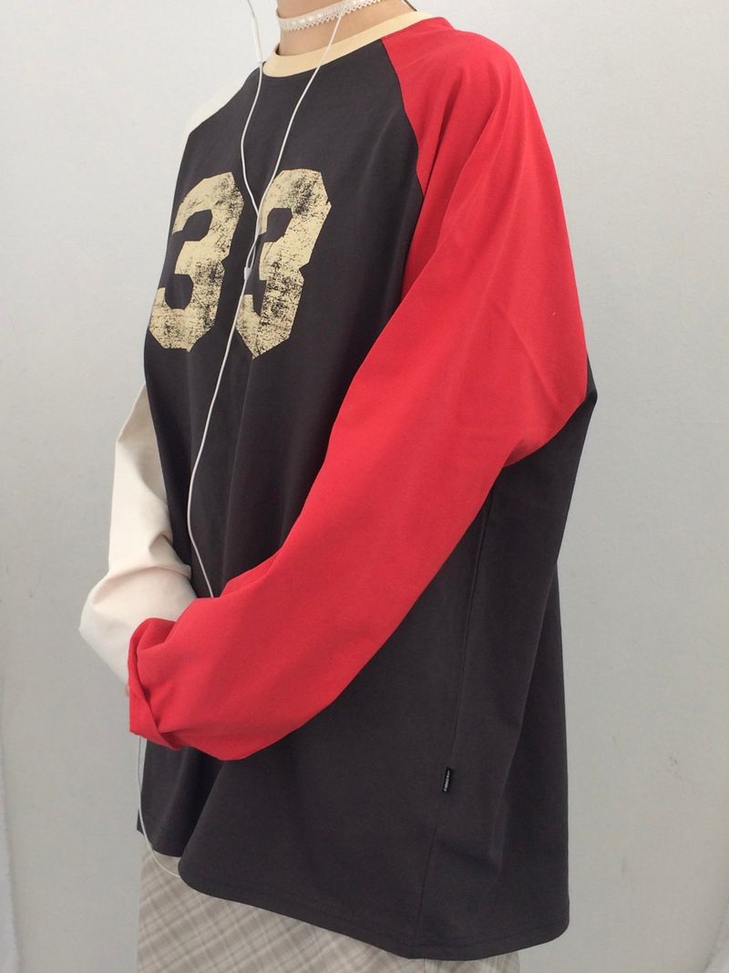 Number-printed color long sleeve