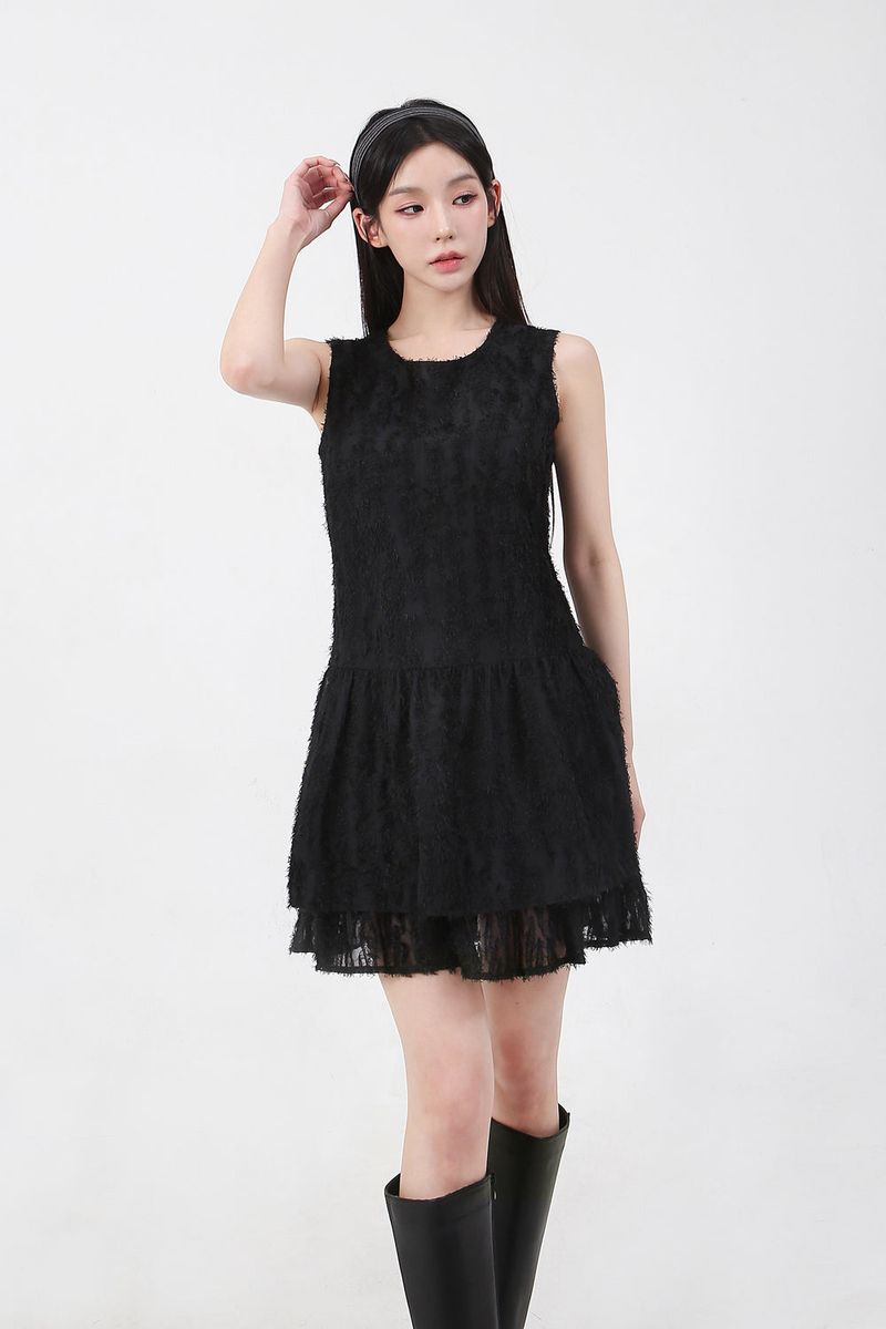 Double Frill Sleeveless Onepiece_black