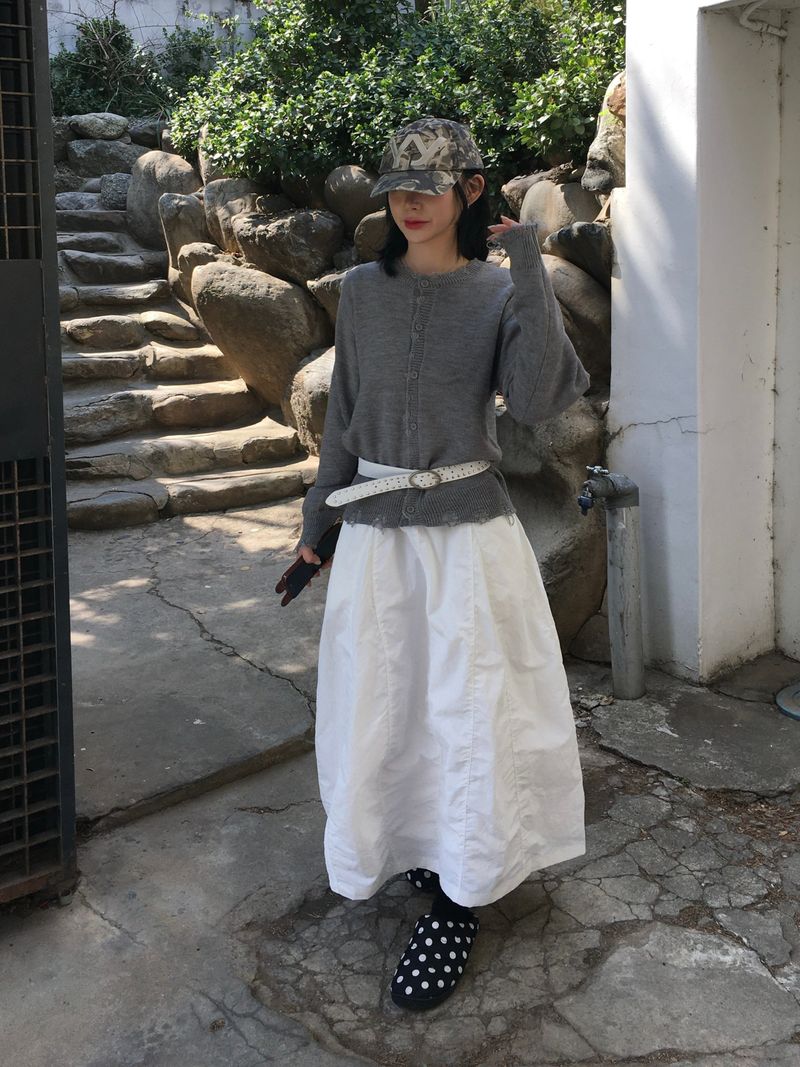 Windy Nylon Banding Long Skirt (3c)