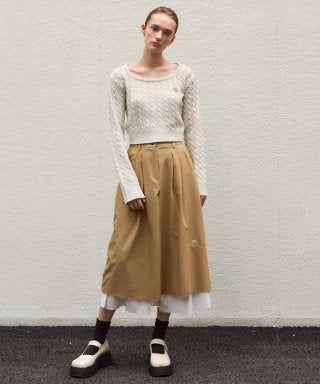 NICOLE PINTUCK LAYERED LONG SKIRT_BEIGE
