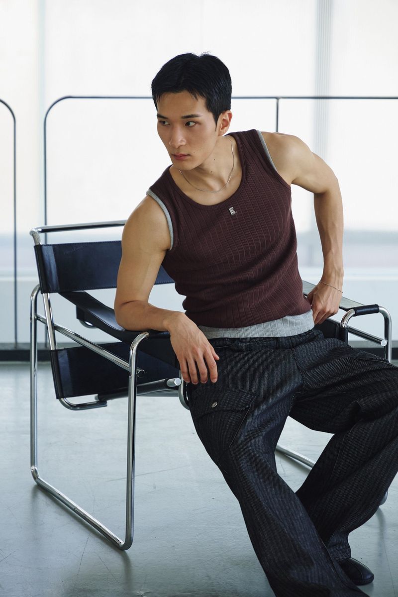High ribbed logo sleeveless(Brown)